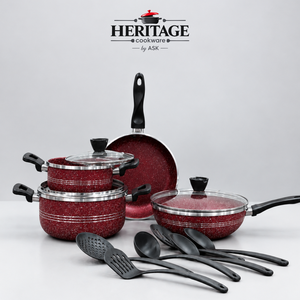13 PCS ITALIAN NONSTICK MARBLE COATED GIFT SET--Free Gift