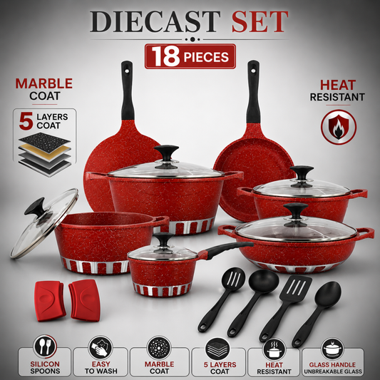 Homage 18-Piece Marble Non-Stick Die-Cast Cookware Set