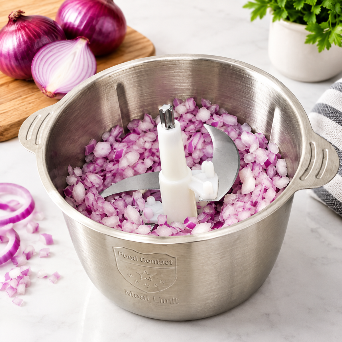 FALARI Multi-Function Hand-Pushing Food Chopper | 2L Large Capacity Stainless Steel Bowl | Manual Vegetable & Meat Chopper