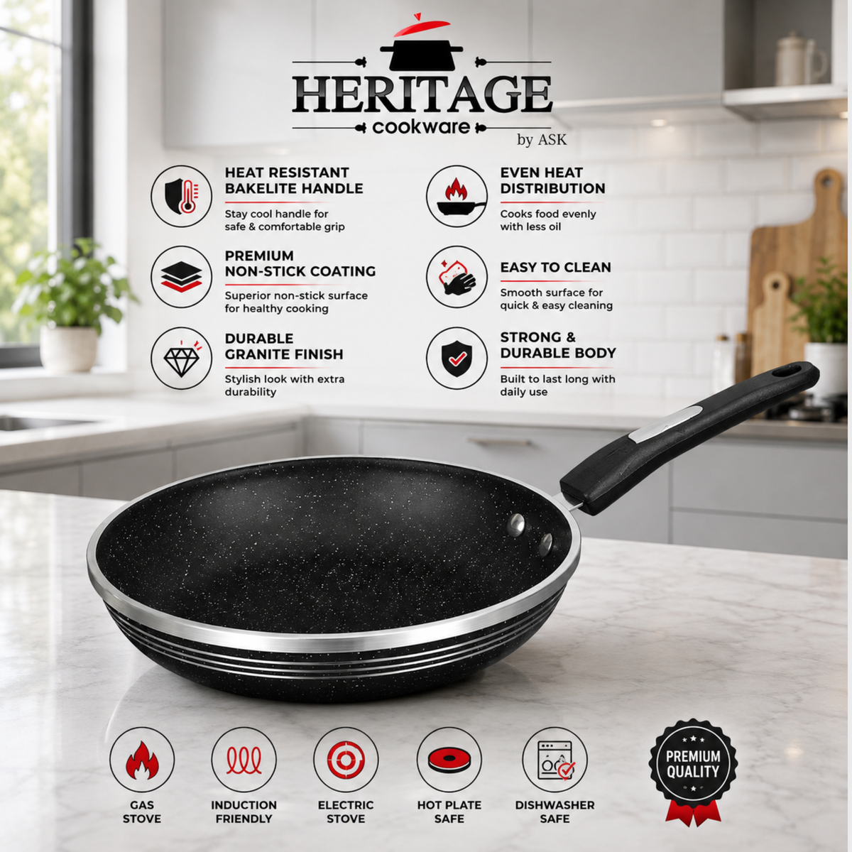 Heritage 24 CM Premium Marble Coated Frying Pan