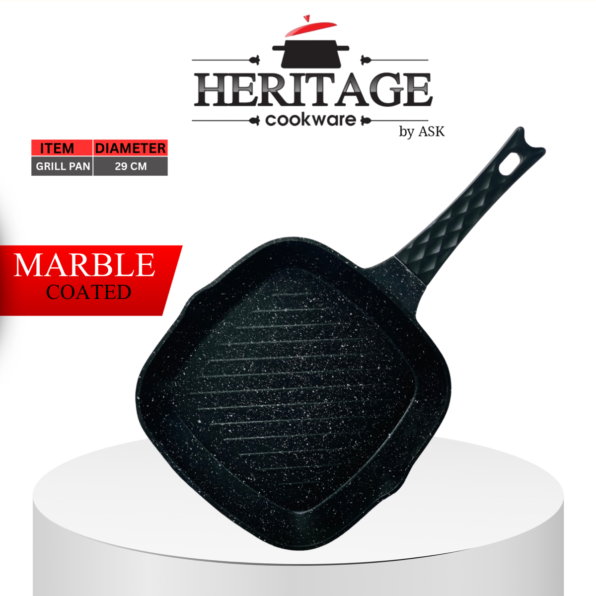 Heritage Non-Stick Marble Coated Grill Pan 29cm