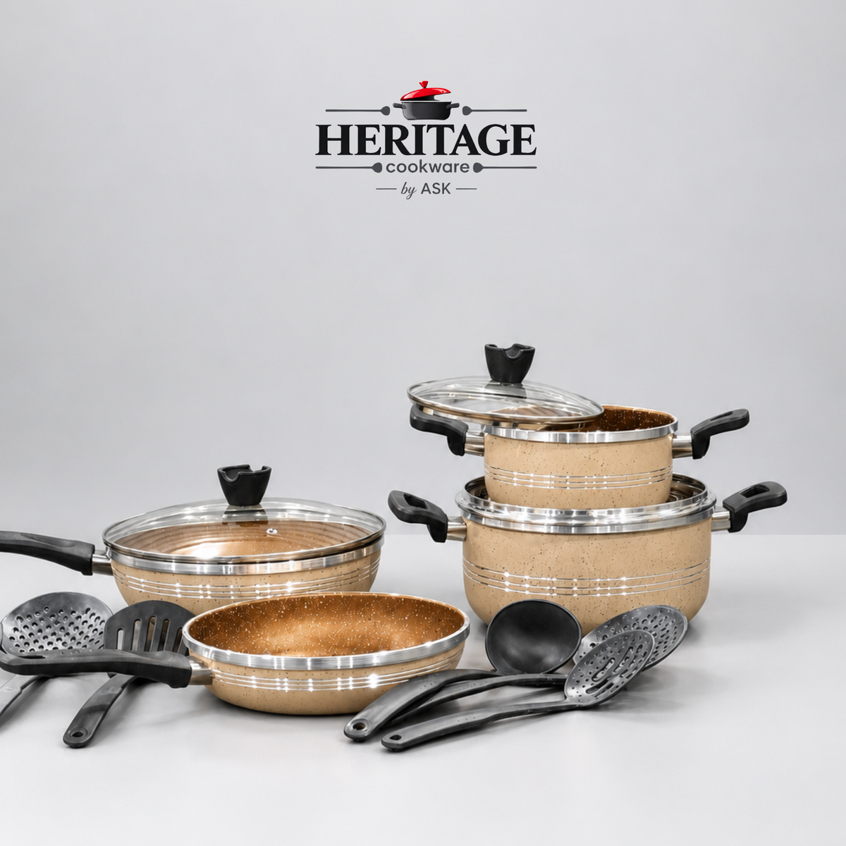 13 PCS ITALIAN NONSTICK MARBLE COATED GIFT SET--Free Gift
