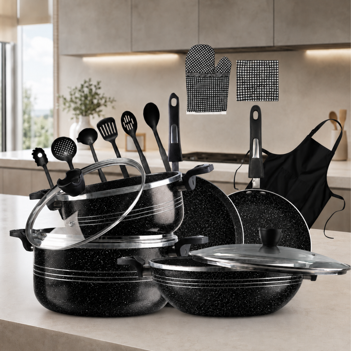 Italian 17 PCS Premium Marble Coated Non-Stick Cookware Set