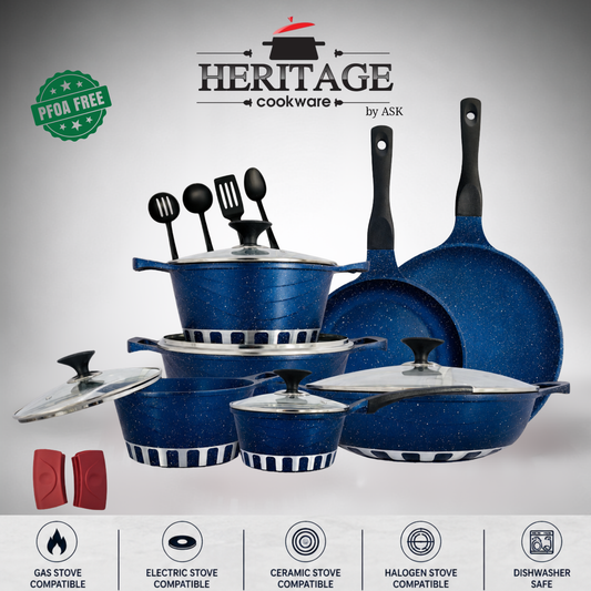 Homage 18-Piece Marble Non-Stick Die-Cast Cookware Set