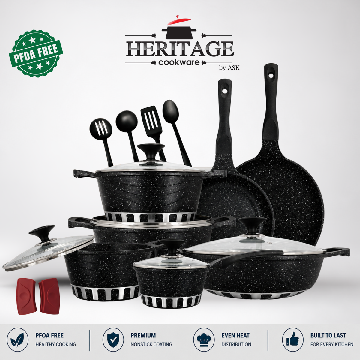 Homage 18-Piece Marble Non-Stick Die-Cast Cookware Set