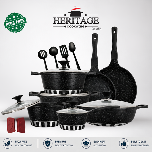 Homage 18-Piece Marble Non-Stick Die-Cast Cookware Set