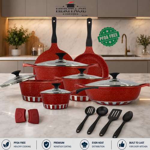 Homage 18-Piece Marble Non-Stick Die-Cast Cookware Set