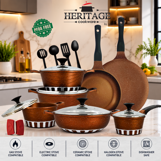 Homage 18-Piece Marble Non-Stick Die-Cast Cookware Set