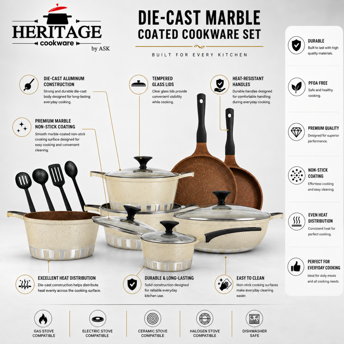 Homage Non-Stick DieCast Cookware 18-Piece Set