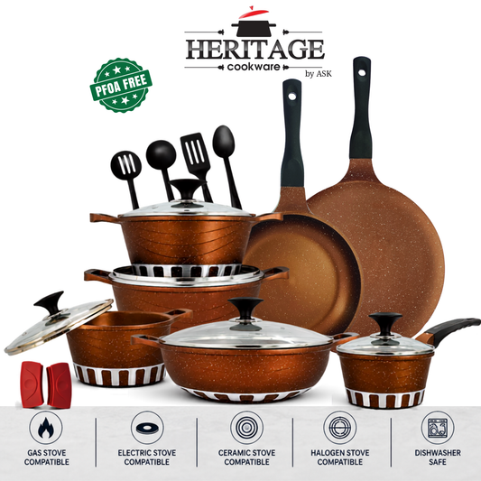 Homage 18-Piece Marble Non-Stick Die-Cast Cookware Set