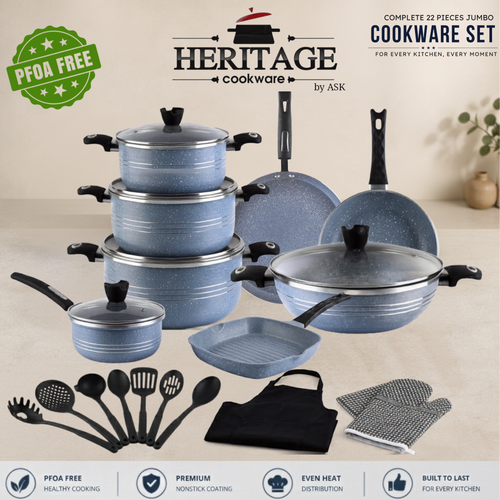 Heritage Marble Coated 22-Piece Jumbo Cookware Set