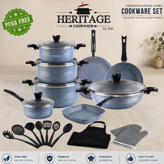 Heritage Marble Coated 22-Piece Jumbo Cookware Set