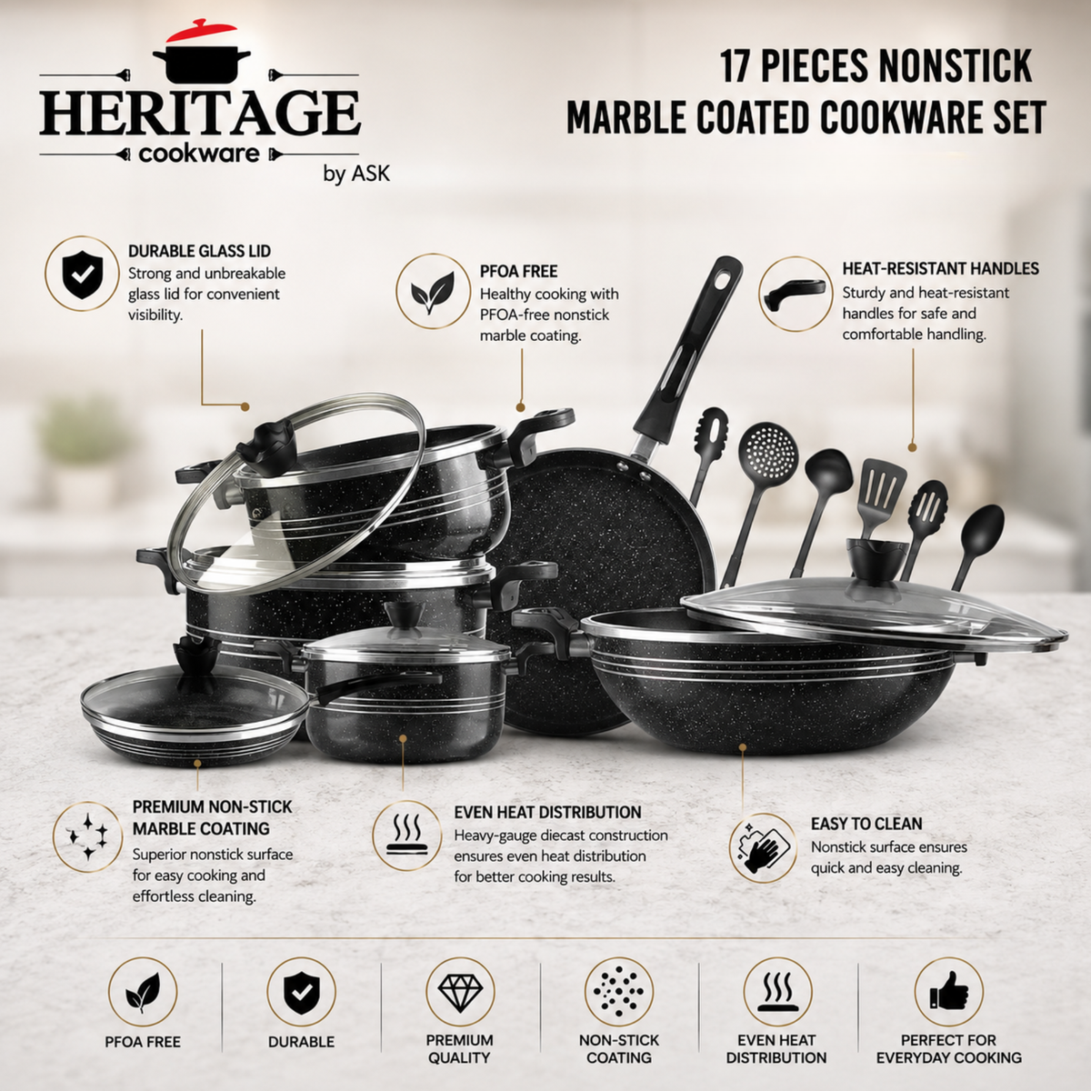 WinnChing Non-Stick Cookware 17-Piece Set