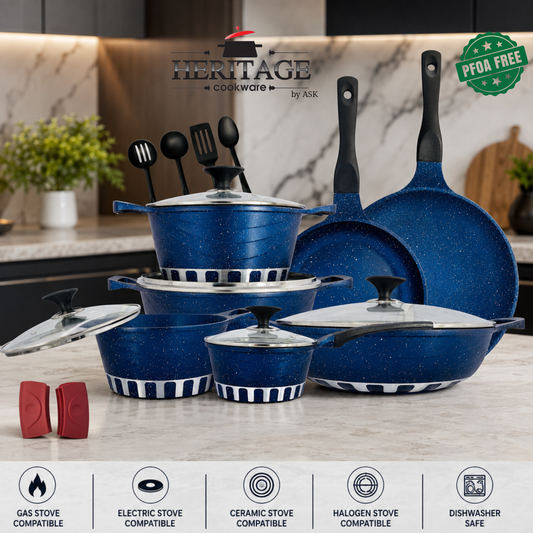 Homage 18-Piece Marble Non-Stick Die-Cast Cookware Set