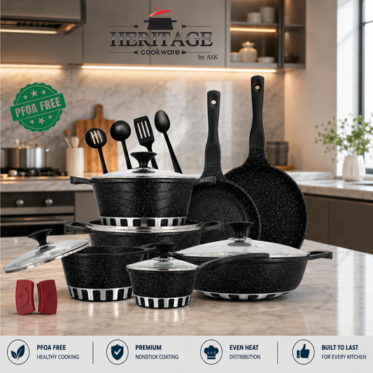 Homage 18-Piece Marble Non-Stick Die-Cast Cookware Set