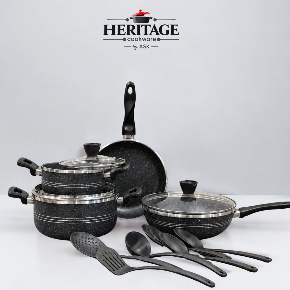 13 PCS ITALIAN NONSTICK MARBLE COATED GIFT SET--Free Gift