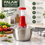 FALARI Multi-Function Hand-Pushing Food Chopper | 2L Large Capacity Stainless Steel Bowl | Manual Vegetable & Meat Chopper