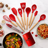 Heritage 12 PCS Silicone Kitchen Utensils Set with Wooden Handles