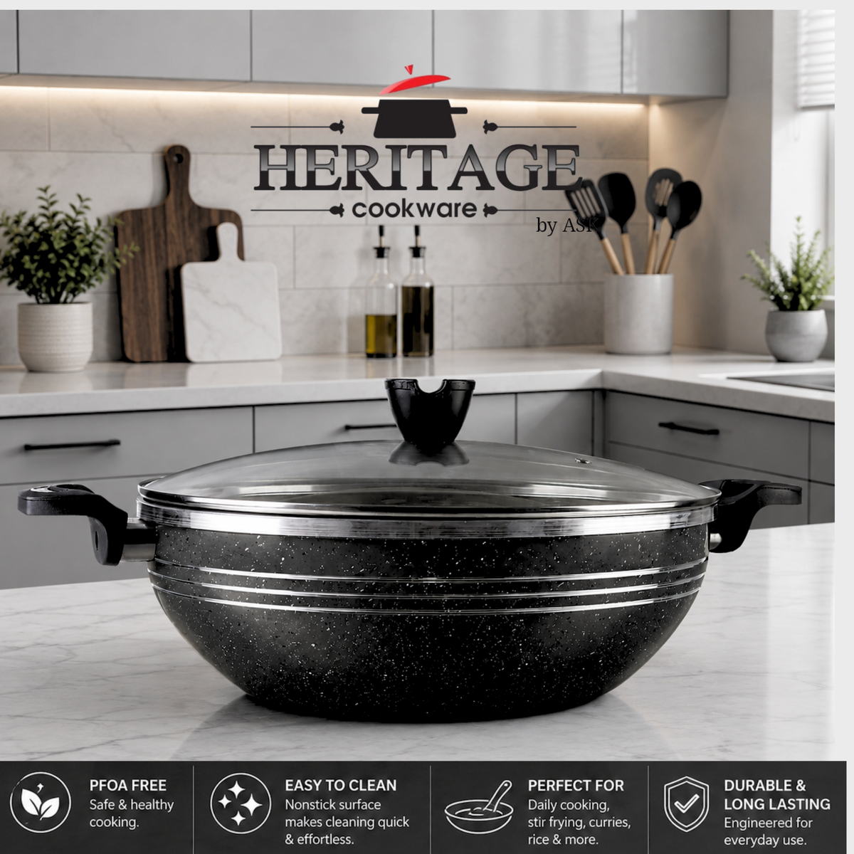Heritage 30 CM Premium Marble Coated Karahi