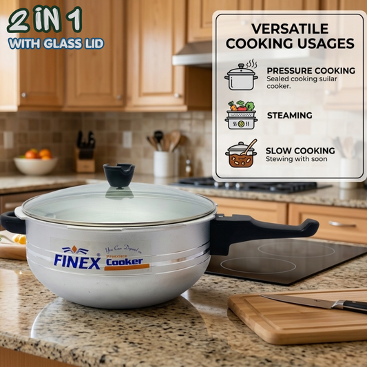 Finex Pressure Cooker Karahi 2-in-1 with Glass Lid