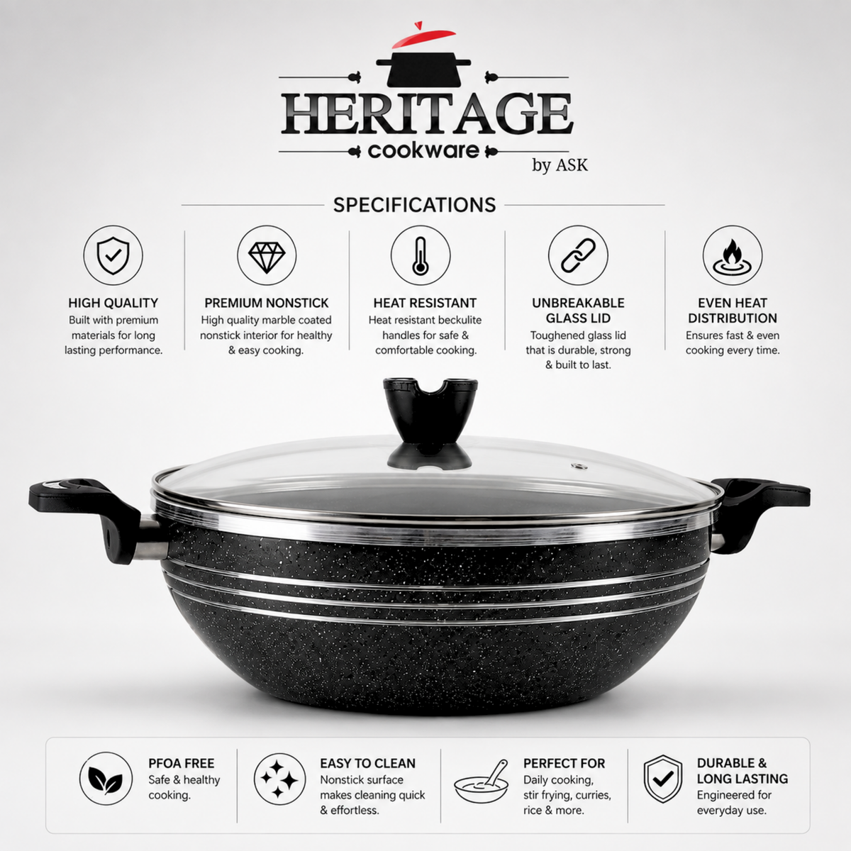 Heritage 30 CM Premium Marble Coated Karahi