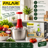 FALARI Multi-Function Hand-Pushing Food Chopper | 2L Large Capacity Stainless Steel Bowl | Manual Vegetable & Meat Chopper