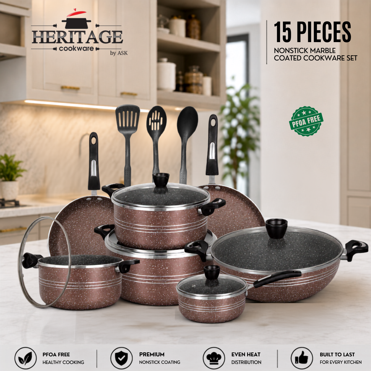 Heritage Winching Non-Stick Cookware 15-Piece Set