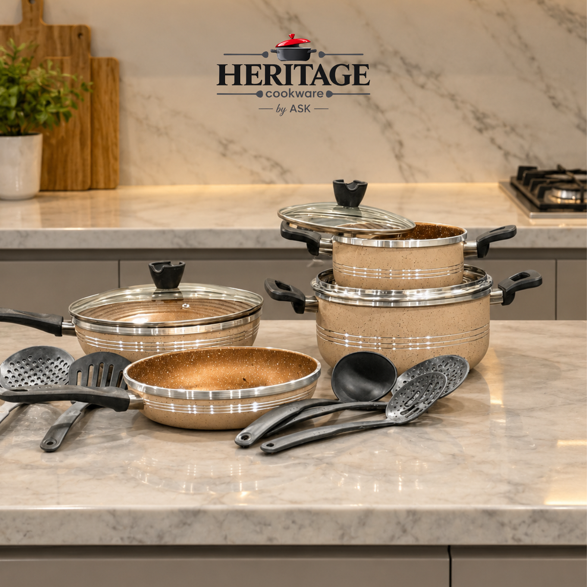 13 PCS ITALIAN NONSTICK MARBLE COATED GIFT SET--Free Gift