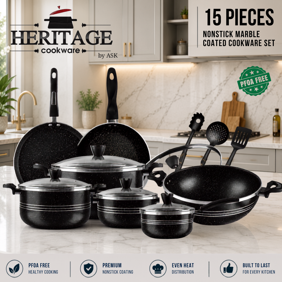 Heritage Winching Non-Stick Cookware 15-Piece Set