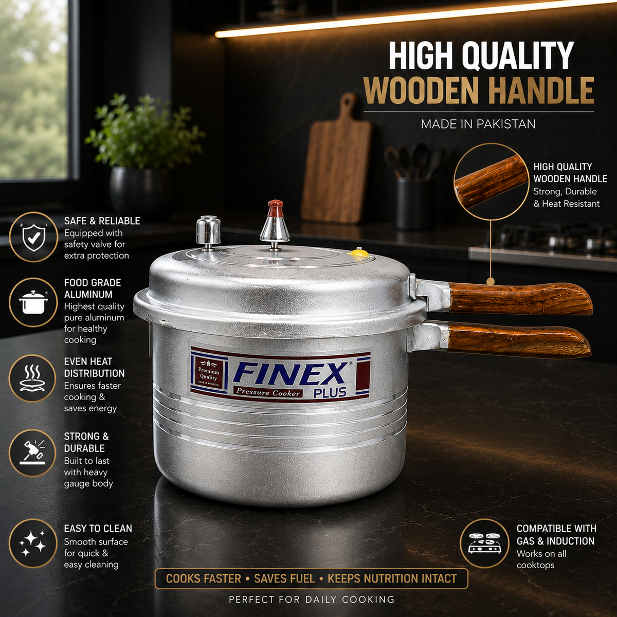 Heritage Pressure Cooker with Wooden Handle