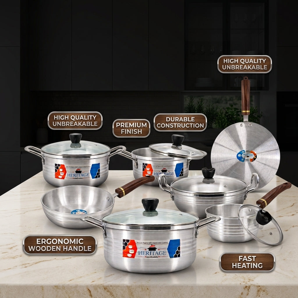 15-PCS METAL FINISH ALLUMINIUM GIFT SET WITH GLASS LID