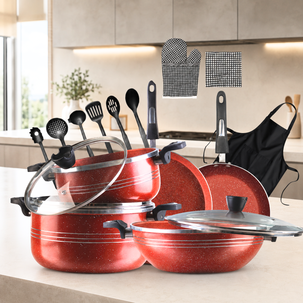 Italian 17 PCS Premium Marble Coated Non-Stick Cookware Set